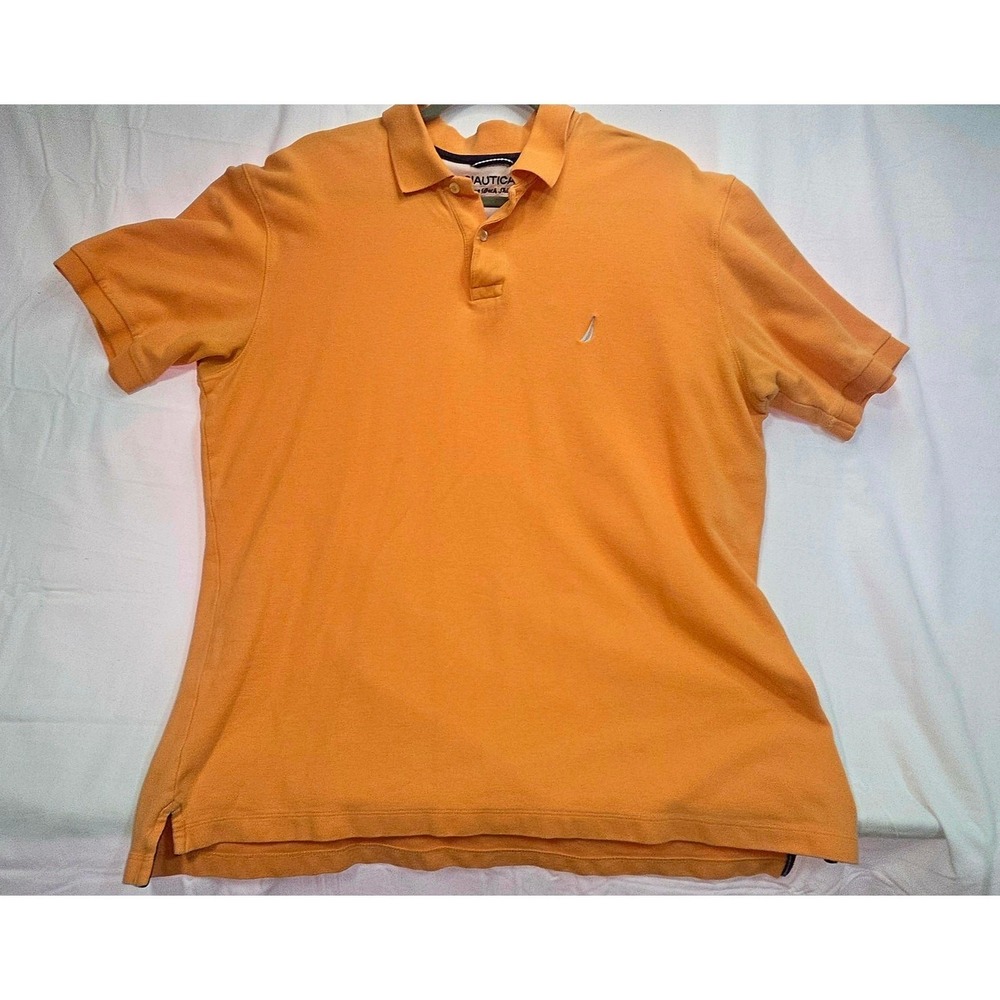 Nautica Mens True Deck Shirt Orange Pique Polo Short Sleeve Large J-Class Logo